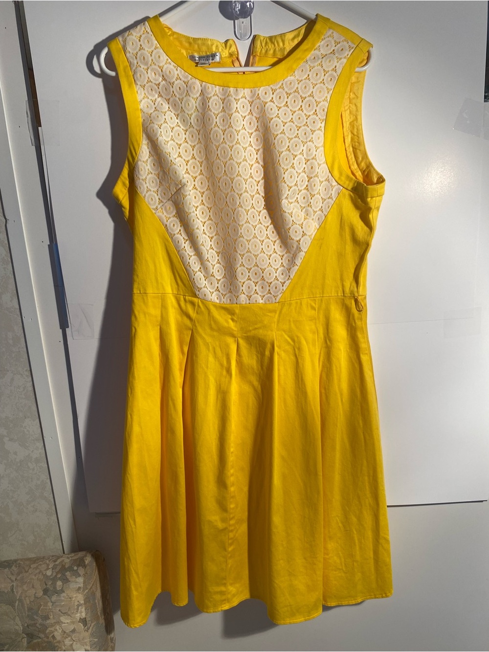 Yellow Lace-Panel Midi Dress